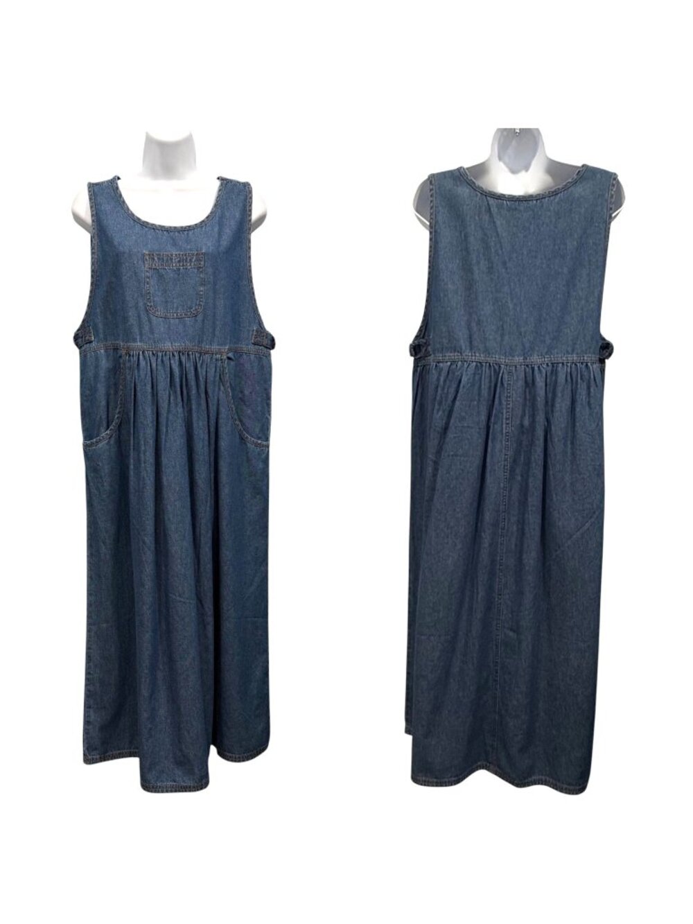 Vintage‎ Erika & Co Denim Jumper Midi Dress Cottagecore Farmcore Prairie Size L